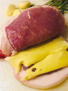 Pork chops stuffed with Tomme au Champagne Jurassic