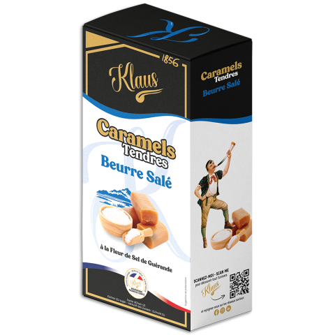 Weiche Karamellbonbons Klaus mit salziger Butter und Fleur de Sel aus Guérande
