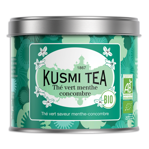 Kusmi organic green tea with mint and cucumber metal tin