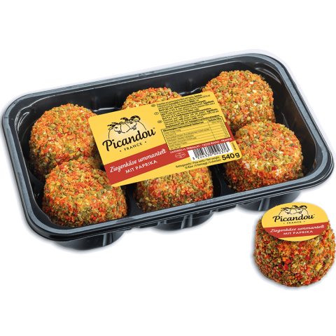 Crottins de Chèvre Picandou® coated with sweet pepper