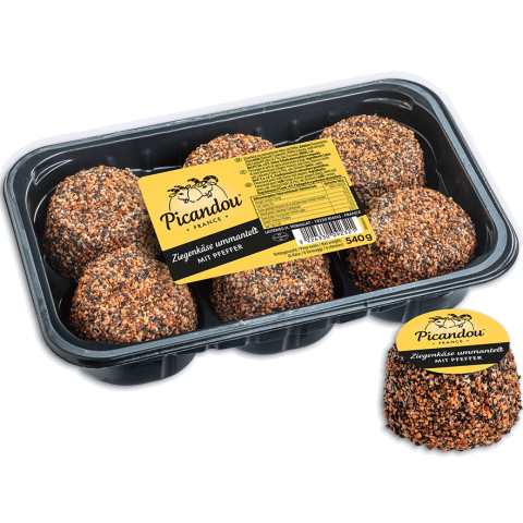 Crottins de Chèvre Picandou® coated with pepper