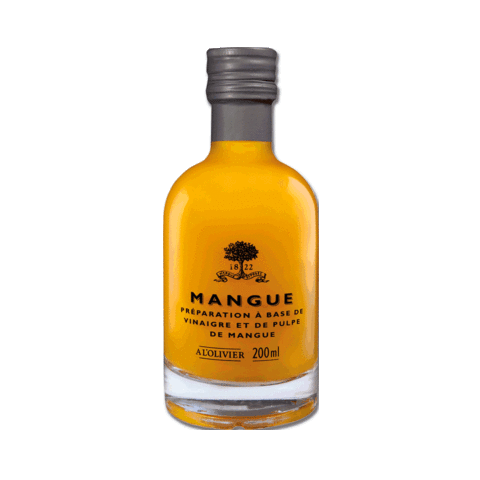 Vinaigre à la pulpe de mangue  A l'Olivier dans une bouteille en verre