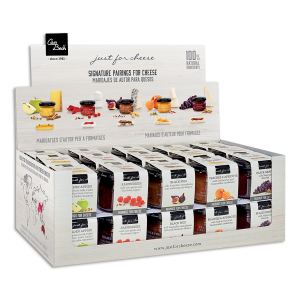 Assortiment de chutneys pour fromages dans un présentoir de vente Can Bech