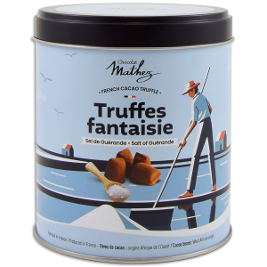Truffles Fantaisie with a touch of salt of Guérande Mathez in a small metal tin