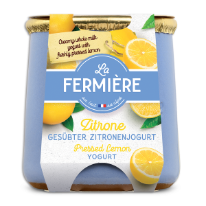 Lemon yoghurt in earthenware pot Lemon